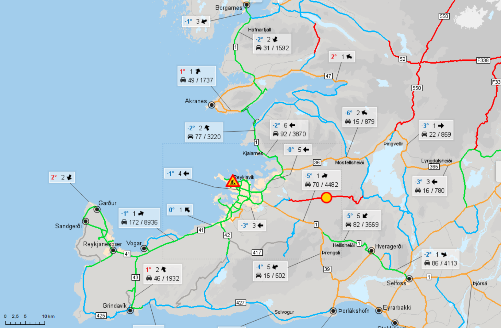 Condiciones de las carreteras en Islandia