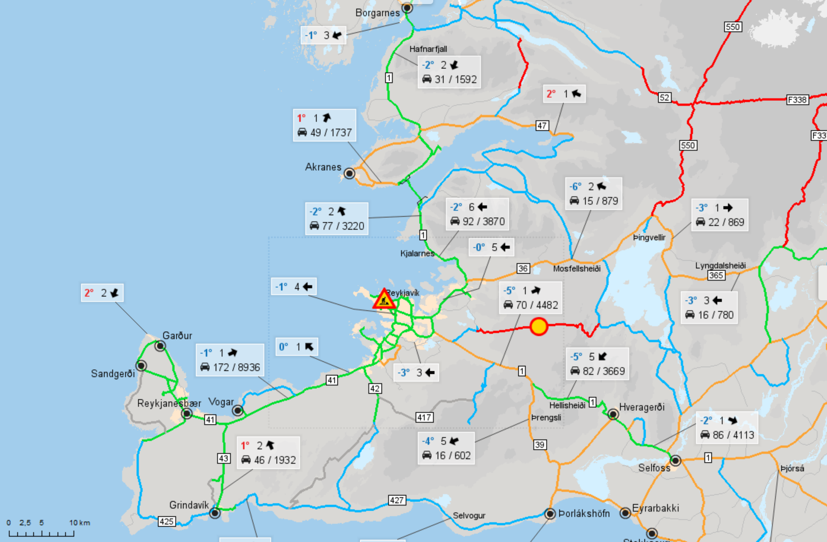 Conditions routières en Islande