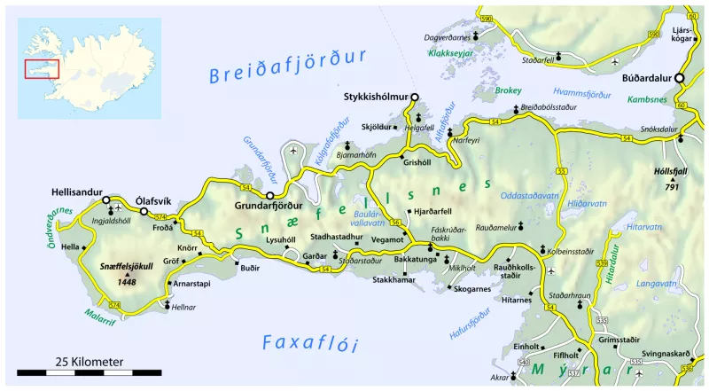Map of Snæfellsnes Peninsula